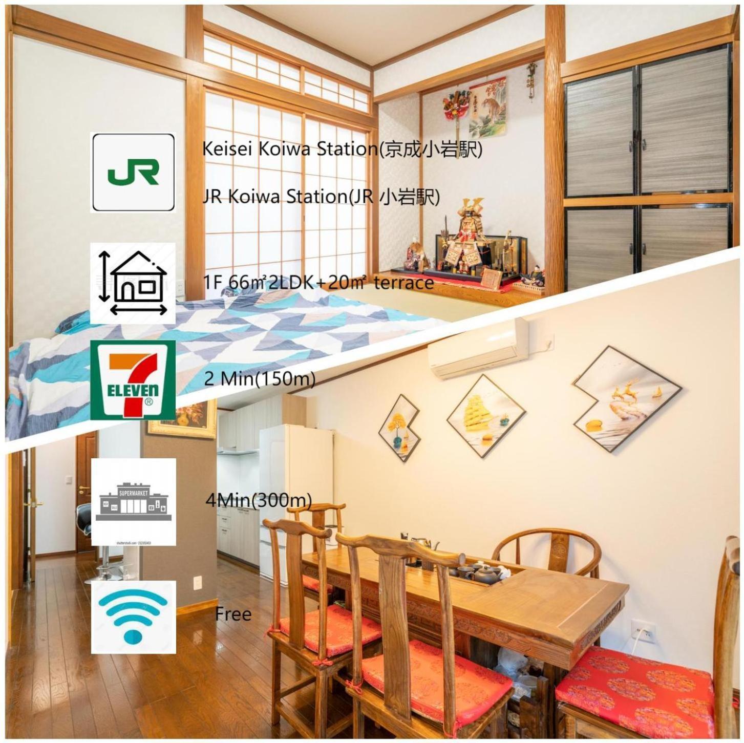 Jr 66Sqm 1F Family Suite 2Ldk Jr Koiwa-Keisei Koiwa-Asakusa-Oshiage-Shinjuku-Ueno Tokyo Eksteriør bilde